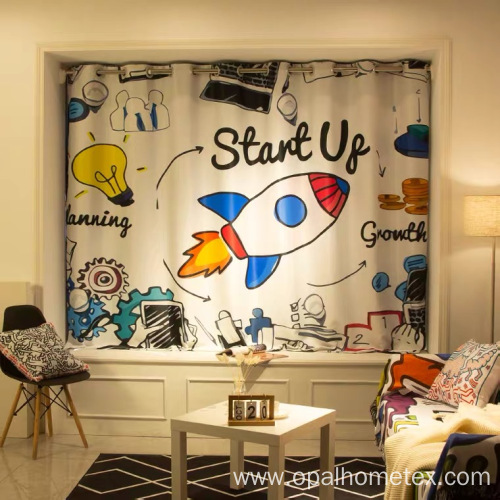 Rocket Print Pattern Curtains For Children's Room